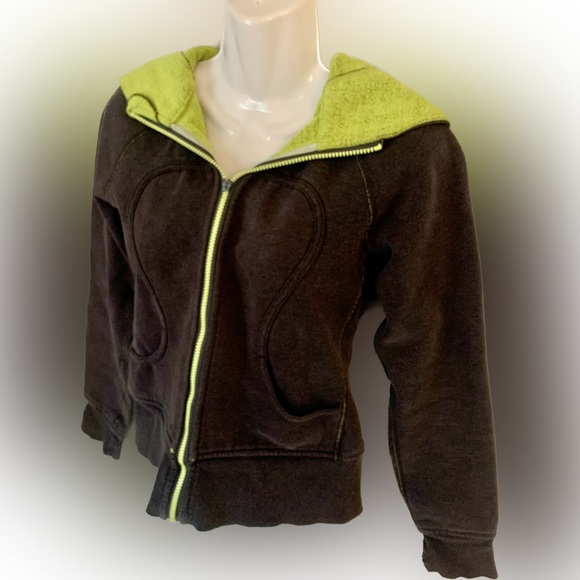 Lululemon Fleece lined Scuba Hoodie Zip Front Jacket gray chartreuse Women’s 4 S - Picture 2 of 6